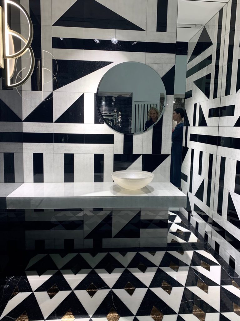 geometric marble design wall and floor bathroom design