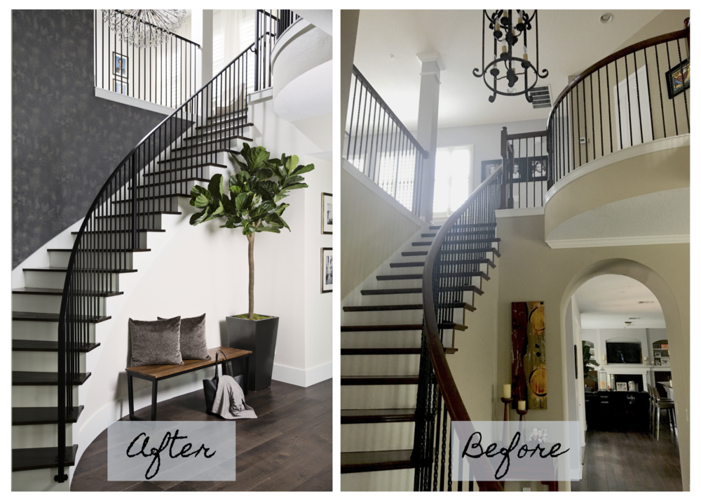 foyer and staircase before and after transformation