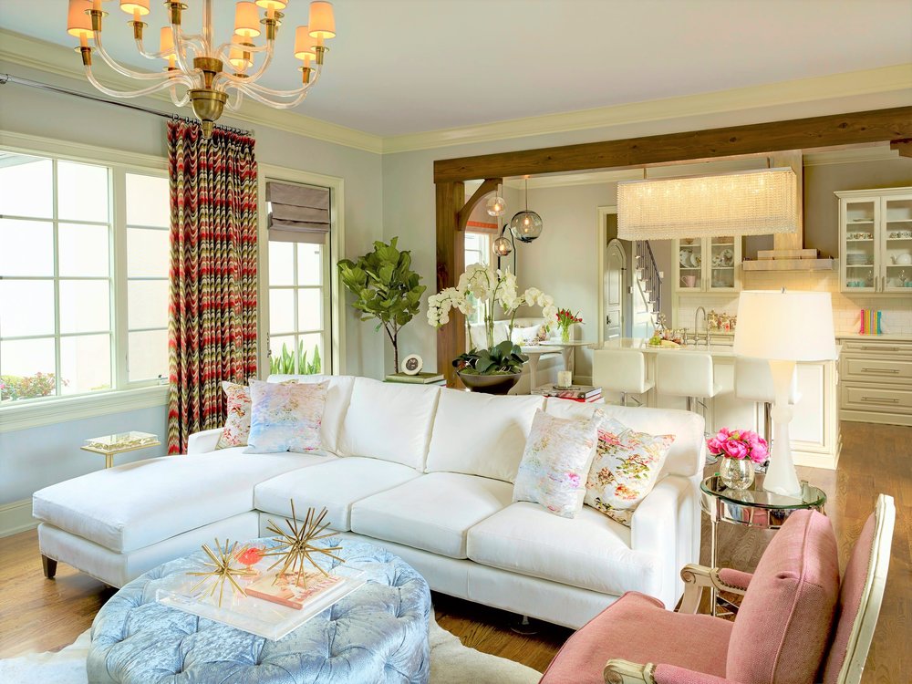 Elegant Living Room Interior Design with American Kitchen