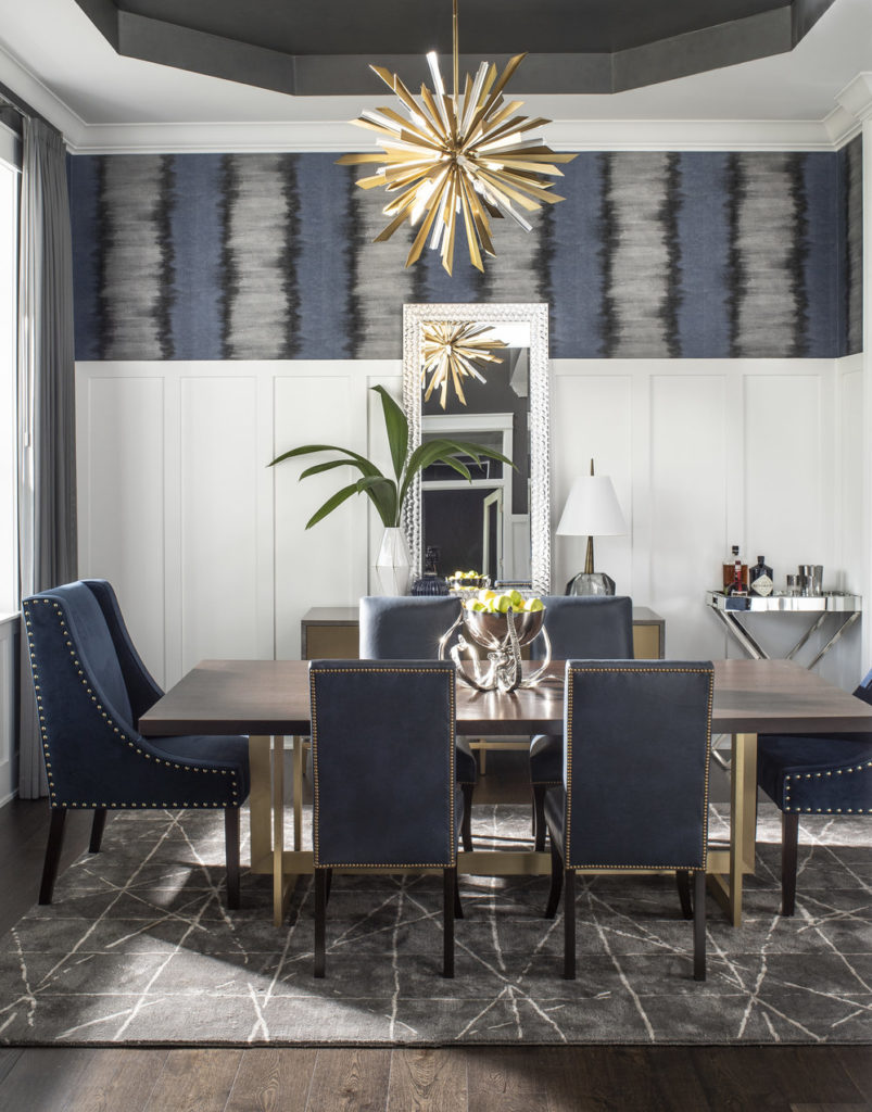 modern design dining table with elegant drop chandelier 